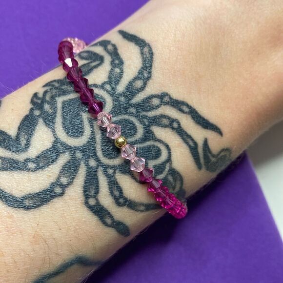 💛 Vintage 14k Gold & Pink Austrian Crystal Stacking Bracelet - Picture 2 of 4